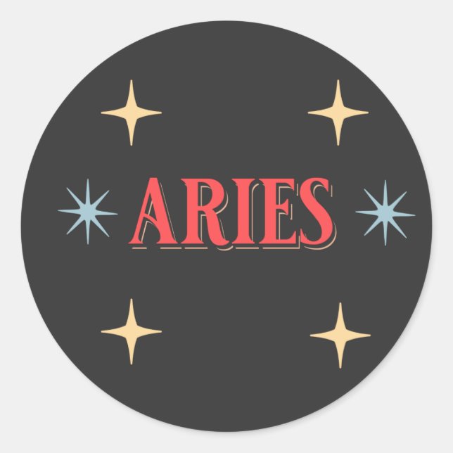 Pegatina Redonda Aries Rótulo Astrológico (Anverso)