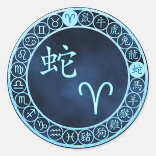 Pegatina Redonda Aries/serpiente