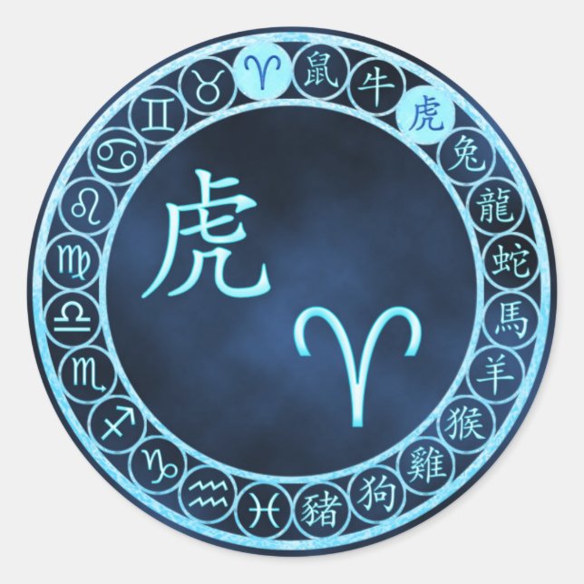 Pegatina Redonda Aries/Tiger (Anverso)