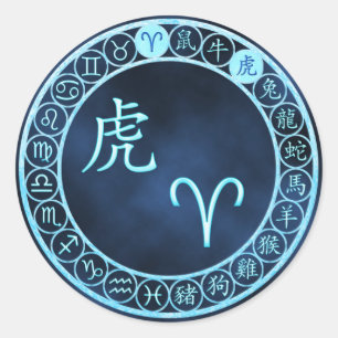 Pegatina Redonda Aries/tigre