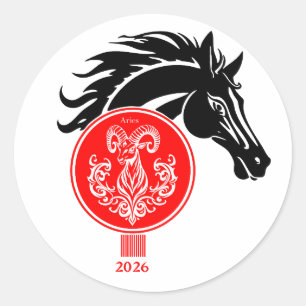 Pegatina Redonda Aries x año del caballo 2026