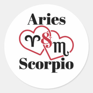 Pegatina Redonda Aries y Escorpio Pareja Zodíaco Astrología Corazon