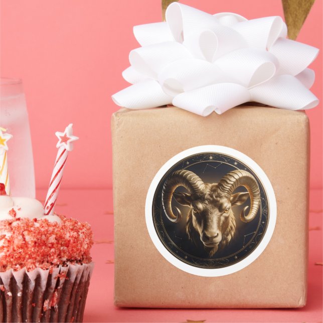 Pegatina Redonda Aries Zodiac Carnero (Fiesta)