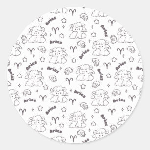 Pegatina Redonda Aries Zodiac Elegance - Line Art Bunny & Ram
