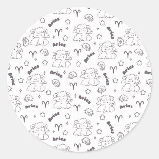 Pegatina Redonda Aries Zodiac Elegance - Line Art Bunny & Ram