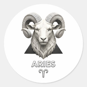 Pegatina Redonda Aries Zodíaco Carnero Clásico Astrología Blanco Ne
