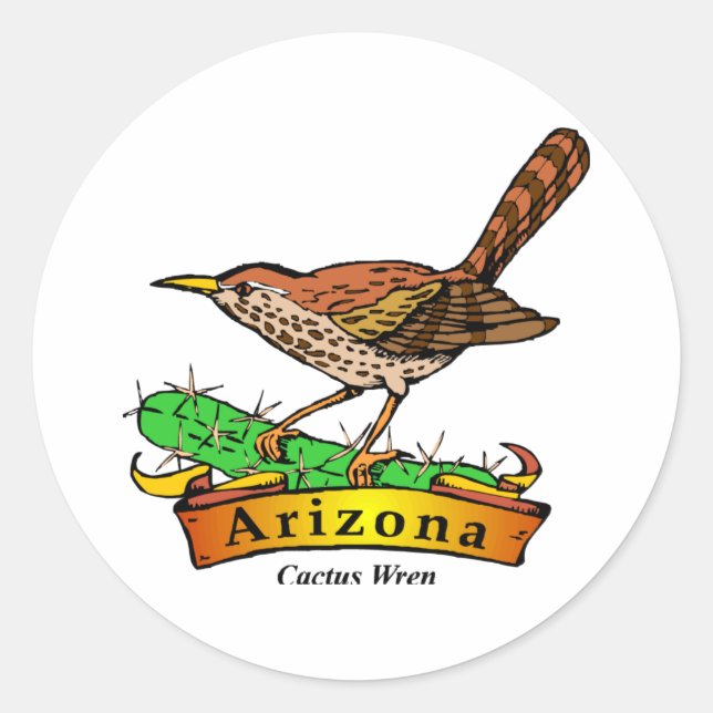 Pegatina Redonda Arizona St. Flower Cactus Wren (Anverso)