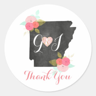 Pegatina Redonda Arkansas State Monogram Favor de la Boda Gracias