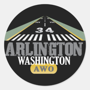 Pegatina Redonda Arlington Washington - Airport Runway