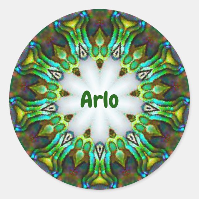 Pegatina Redonda ARLO ~ Fractal Paua Personalizada de Shell ~ (Anverso)