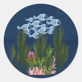 Pegatina Redonda Armada texturada, pescado, coral rosado