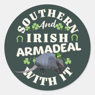 Pegatina Redonda Armadillo Irlandés del Sur Divertido Día de San Pa