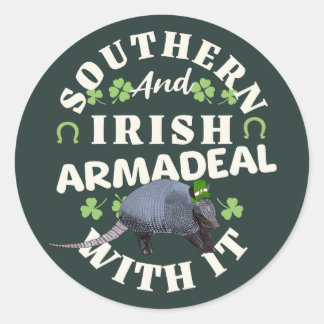 Pegatina Redonda Armadillo Irlandés del Sur Divertido Día de San Pa