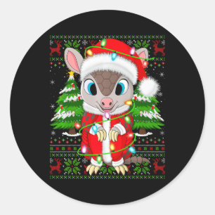Pegatina Redonda Armadillo Xmas Sweater Style Ugly Santa Armadillo