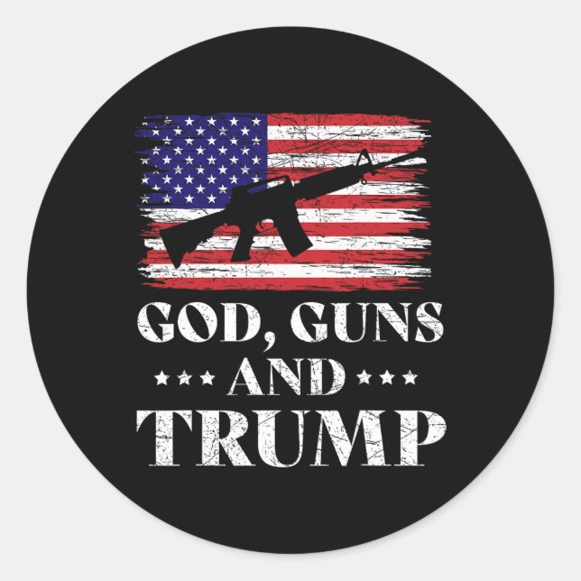 Pegatina Redonda Armas De Dios Y Trump (Anverso)