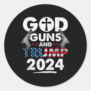 Pegatina Redonda Armas Y Bandera Estadounidense De Trump 2024