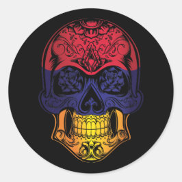 Pegatina Redonda Armenia Calavera Y Bandera De Rosas