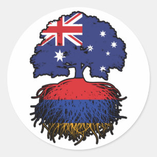 Pegatina Redonda Armenia: Raíces armenias de árboles australianos