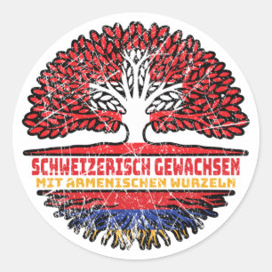 Pegatina Redonda Armenien Armenisch Schweizer Schweiz Baum Wurzel