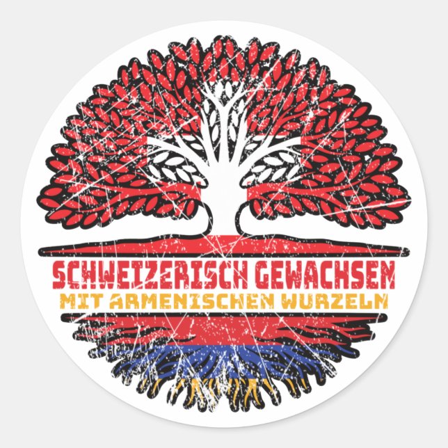 Pegatina Redonda Armenien Armenisch Schweizer Schweiz Baum Wurzel (Anverso)