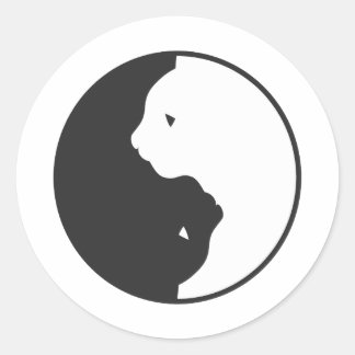 Pegatina Redonda Armonía de gatos blancos y negros - Elija color de