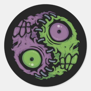 Pegatina Redonda Armonía no muerta: Símbolo zombi Yin Yang