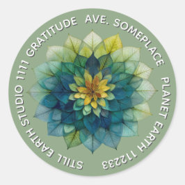 Pegatina Redonda Armonía Verde | Mandala de Hojas