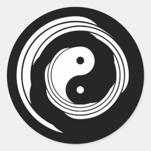 Pegatina Redonda Armonía Yin Yang en Movimiento Espiral Negro Blanc