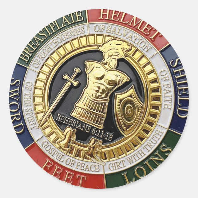 Pegatina Redonda Armor Del Escudo De Dios De Los Efesios De La Fe (Anverso)