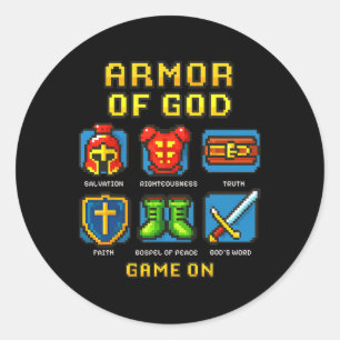 Pegatina Redonda Armor Of God Pixel Faith Christian Video Game