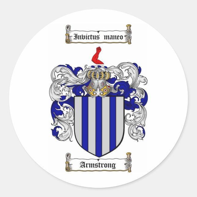 PEGATINA REDONDA ARMSTRONG FAMILIARES CREST - ARMSTRONING COAT OF A (Anverso)