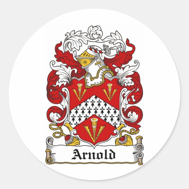 PEGATINA REDONDA ARNOLD FAMILIL CREST - ARNOLD COAT OF ARMS (Anverso)