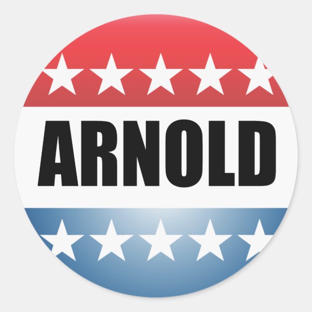 PEGATINA REDONDA ARNOLD SCHWARZENEGGER (Anverso)