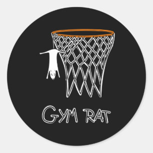 Pegatina Redonda Aro de Baloncesto Rata de Gimnasio Divertida
