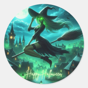 Pegatina Redonda Aroma verde espumoso bruja Halloween