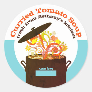 Pegatina Redonda Aromas en llamas cocinar sopa de olla salsa enlata