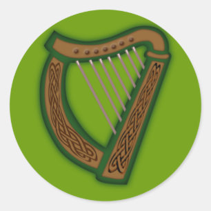 Pegatina Redonda Arpa celta celtic harp