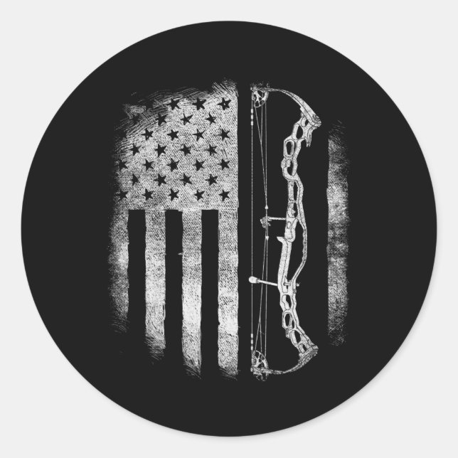 Pegatina Redonda Arquetería Bandera Estadounidense Hombres Vintage  (Anverso)