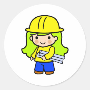 Pegatina Redonda Arquitecto Chica 2