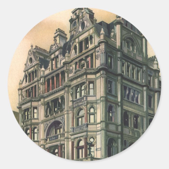 Pegatina Redonda Arquitectura Vintage Hotel Queens Leicester Square (Anverso)