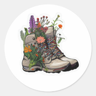 Pegatina Redonda Arranque de excursión de flores silvestres: Explor