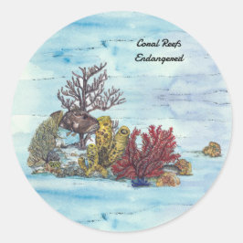 Pegatina Redonda Arrecife de coral subacuático pintado a mano