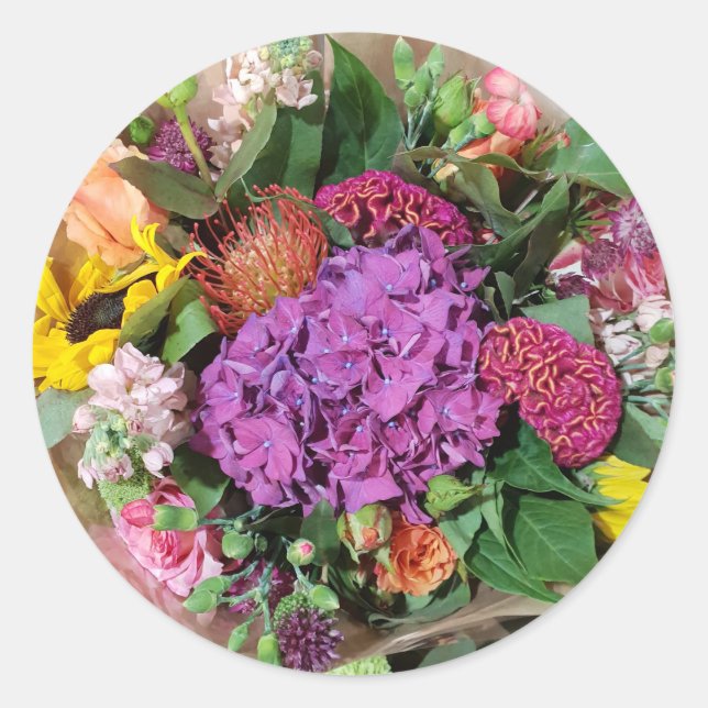 Pegatina Redonda Arreglo Floral (Anverso)