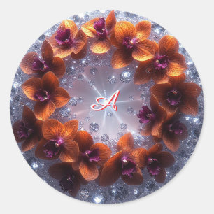 Pegatina Redonda Arreglo floral elegante con orquídeas