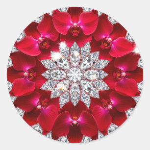 Pegatina Redonda Arreglo floral elegante con orquídeas rojas