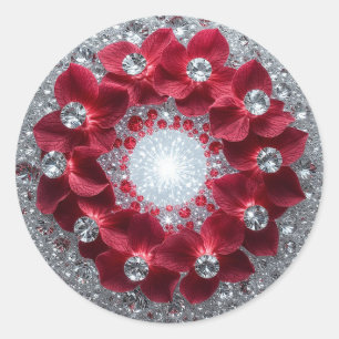 Pegatina Redonda Arreglo floral elegante con orquídeas rojas