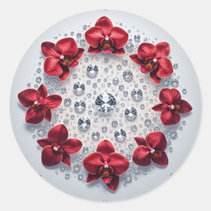 Pegatina Redonda Arreglo floral elegante con orquídeas rojas