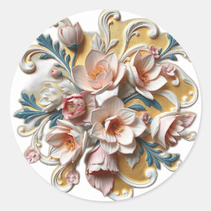 Pegatina Redonda Arreglo floral Pastel con curvas artísticas