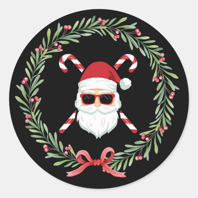 Pegatina Redonda Arreglos personalizados de Santa Claus para baston (Anverso)
