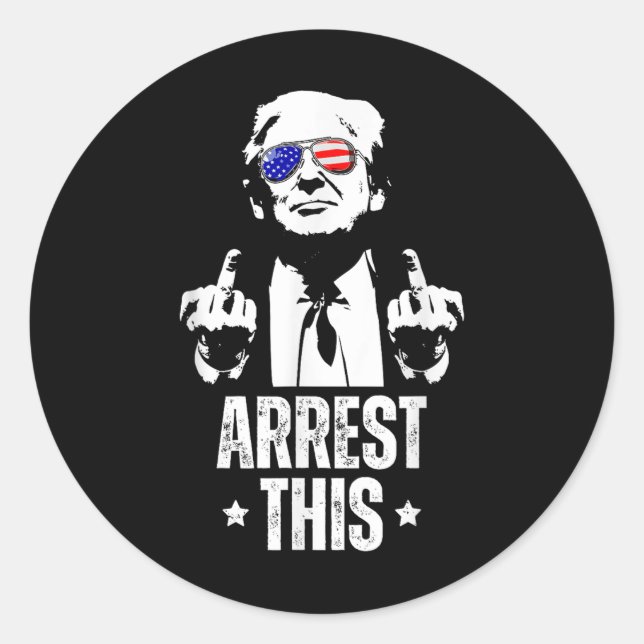 Pegatina Redonda Arrestar a Trump (Anverso)